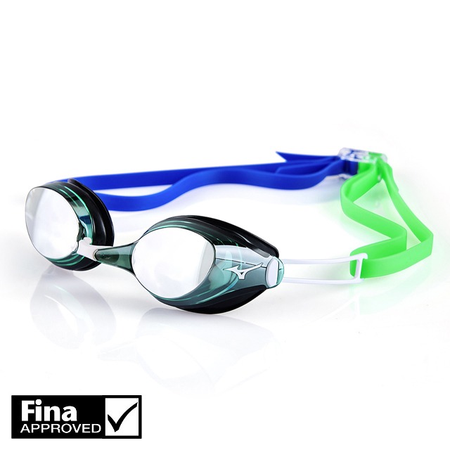 미즈노 수경 엑셀아이 미러렌즈 패킹 그린실버 FINA[N3JE4036_31] 깨끗한 뷰 물안경 수영용품